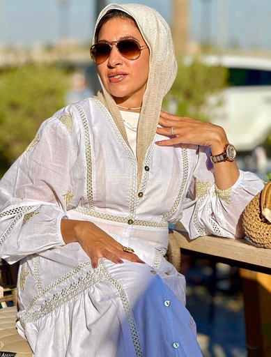 Linen Gold Cutwork Embroidery Dress