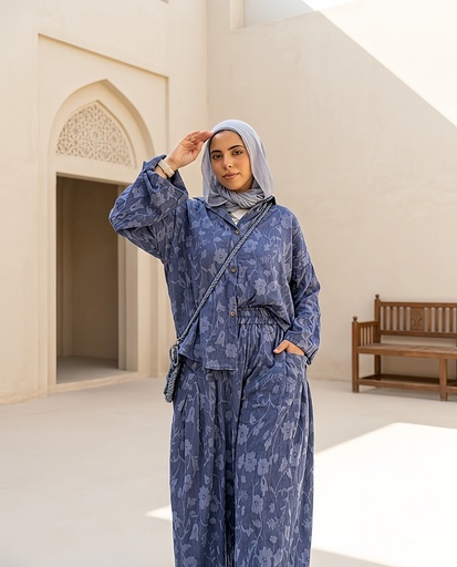 Embroidered Floral Linen Casual Suit
