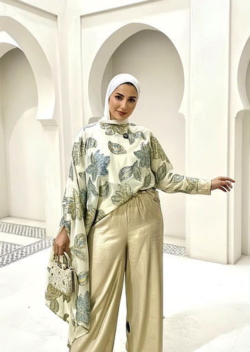 Metallic Leaf Detail Sheer Suit