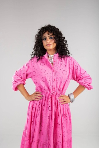 Buttoned Cutwork Embroidered Dress