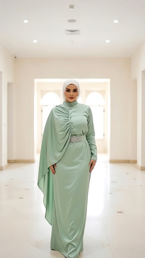 Scarf Blouse Satin Skirt Suit
