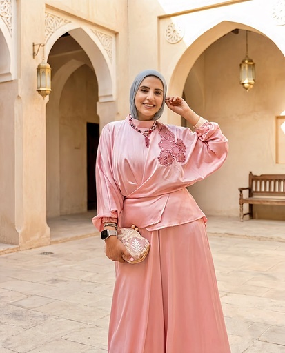 Embroidered Wrap Satin Suit
