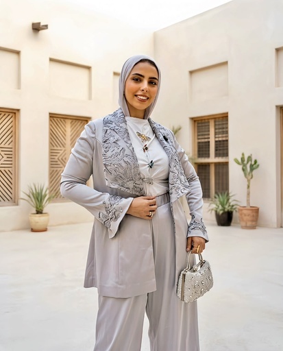 Embroidered Oversized Collar Satin Suit