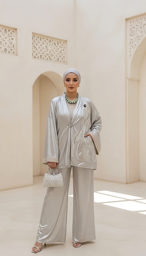 [sum26] Side Embroidered Shimmery Suit