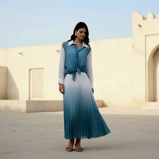 Gradient Pleated Skirt Chiffon Suit