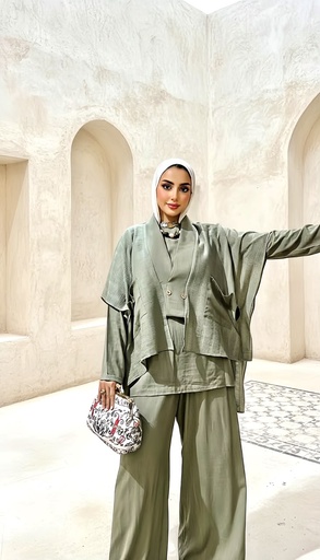 Linen Layered Mesh Vest Suit