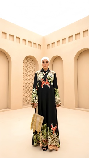 [sum26/T-25] Printed Linen Abaya
