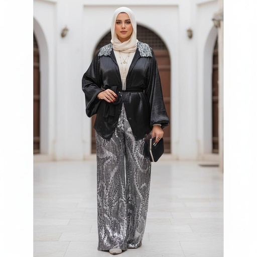 Organza Blouse Embroidered Pants Suit