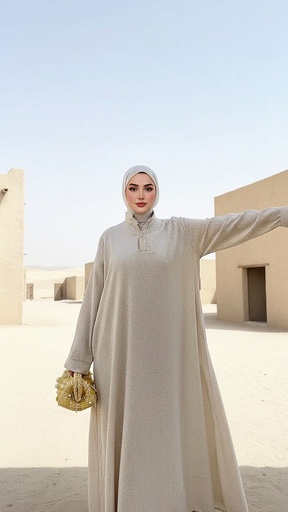 [sum26] Studded Linen Abaya