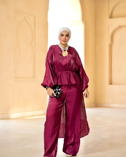 Shimmer High-Low Blouse Pants Suit