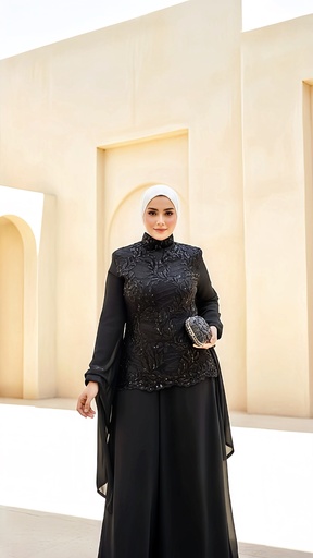 Sequin Embroidered Chiffon Sleeve Top Suit