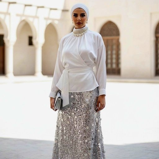 Satin Sequin Skirt Suit