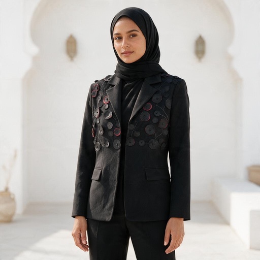 [win27] Floral Appliqué Blazer